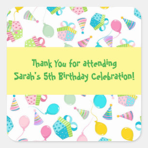 Sticker Carré Balloons d'anniversaire Merci