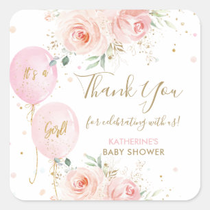 Sticker Carré Balloons Floral Girl Baby shower Merci Favor