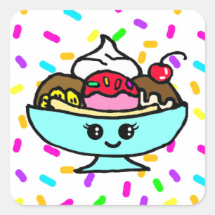Sticker Carré Banane crème glacée fête d'anniversaire