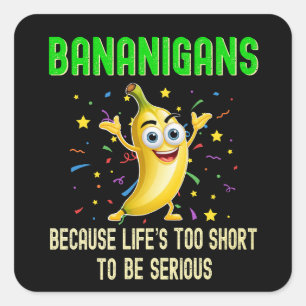 Sticker Carré Bananigans, Drôle Go Bananes, Jaune