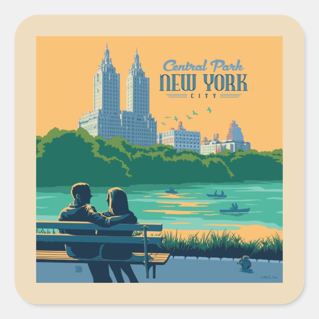 Sticker Carré Banc de New York Central Park (Devant)