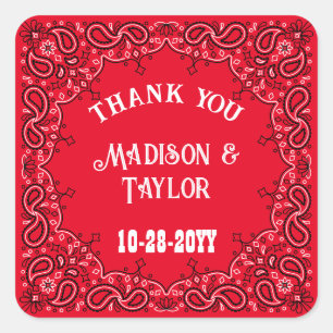 Sticker Carré Bandana rouge classique Merci Mariage occidental