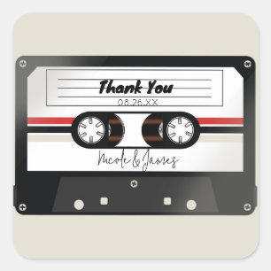 Sticker Carré Bande Cassette Rétro Beige Grise Mariage