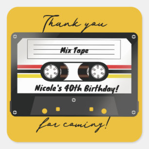 Sticker Carré Bande Cassette Rétro Jaune Fête Anniversaire 90