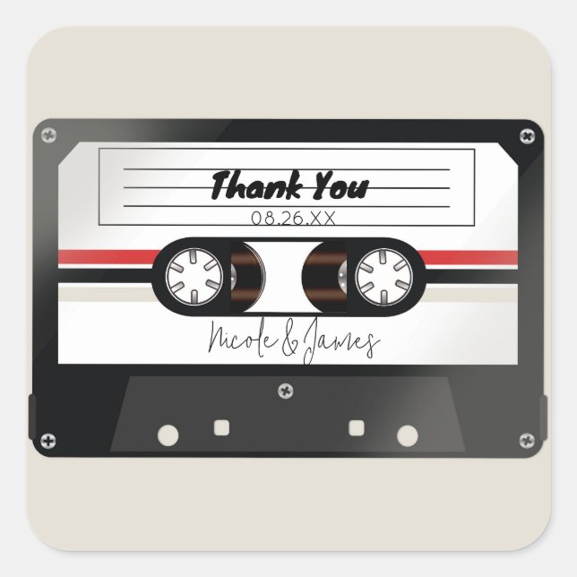 Sticker Carré Bande de cassette rétro Mariage gris beige (Devant)