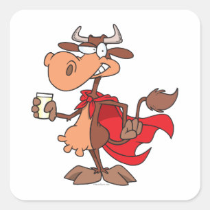 Sticker Carré bande dessinée de lait de vache super bête