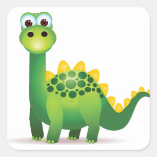 Sticker Carré Bande dessinée mignonne de dinosaure vert