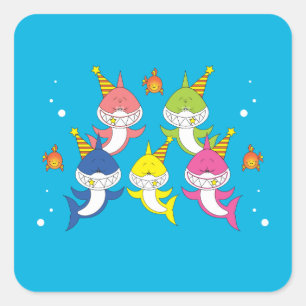 Sticker Carré Bande dessinée mignonne de famille de requin