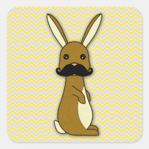 Sticker Carré Bande dessinée mignonne de lapin de moustache