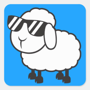 Sticker Carré Bande dessinée mignonne de moutons blancs
