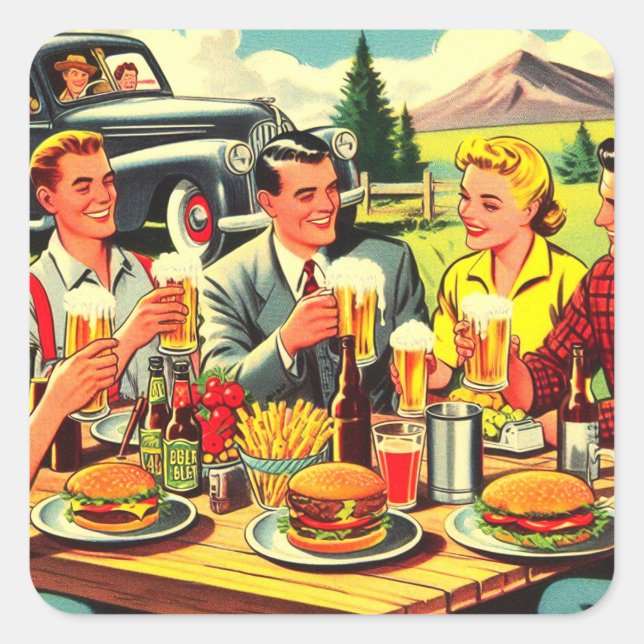 Sticker Carré Bande dessinée Picnic Retro (Devant)
