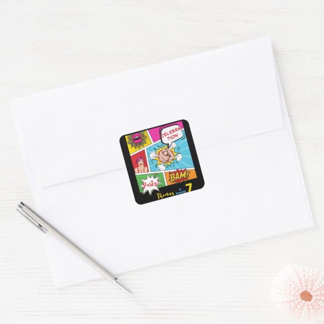 Sticker Carré Bande dessinée pop art anniversaire (Enveloppe)