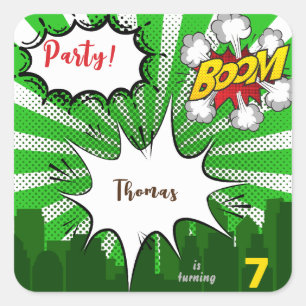 Sticker Carré Bande dessinée verte pop art anniversaire