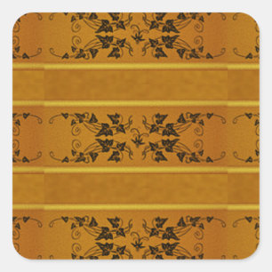 Sticker Carré Bande dorée fleurie décorative frise brun