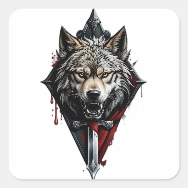 Sticker Carré Bandeau de tête de loup (Devant)