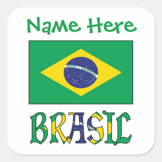 Sticker Carré Bandeira do Brasil Personalized Flag Square Label