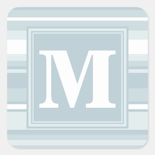 Sticker Carré Bandes bleu glace monogramme (Devant)