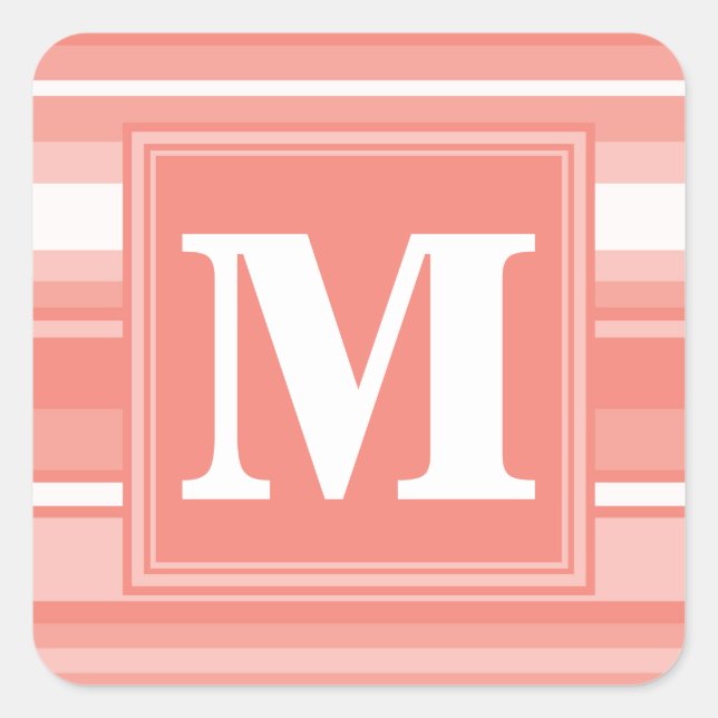 Sticker Carré Bandes de corail monogramme (Devant)
