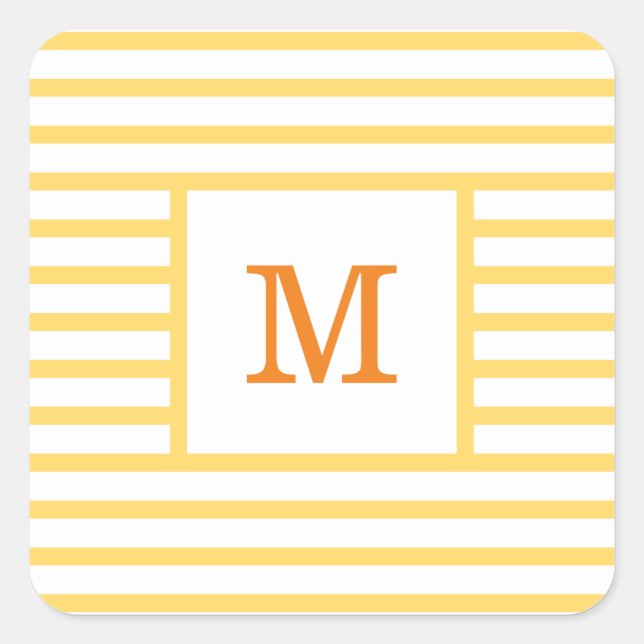 Sticker Carré Bandes jaunes et blanches personnalisées avec mono (Devant)