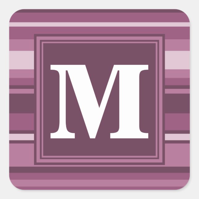 Sticker Carré Bandes mauve monogrammes (Devant)