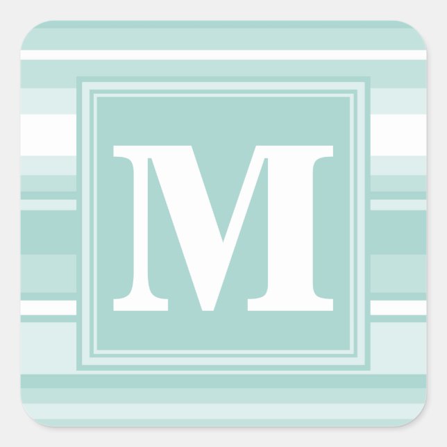 Sticker Carré Bandes vertes de menthe monogramme (Devant)