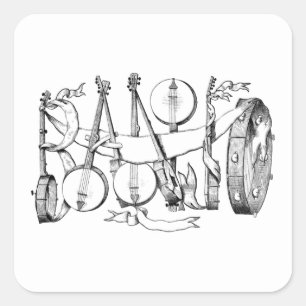Sticker Carré banjo épelé avec banjos illustration art