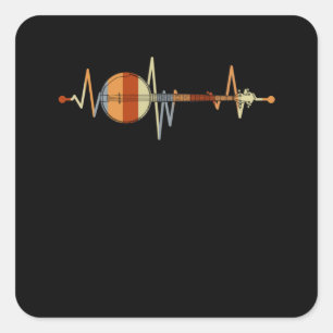 Sticker Carré Banjo Heartbeat Bluegrass Cadeau Country Music Ban