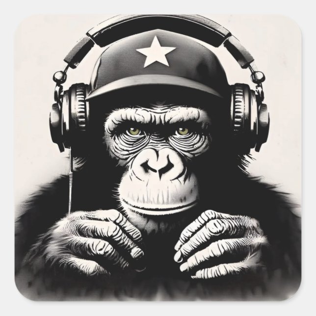 Sticker Carré Banksy DJ Monkey Gorilla Chimp (Devant)