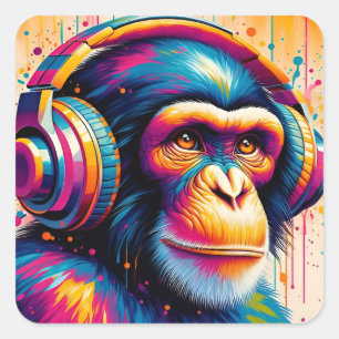 Sticker Carré Banksy DJ Monkey Gorilla Chimp