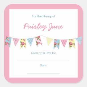 Sticker Carré Bannière Bunting Girl Baby shower Plaques de réser