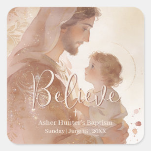 Sticker Carré Baptême Chrétien Saint Joseph Enfant Jésus LPM26