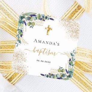 Sticker Carré Baptême eucalyptus parties scintillant de verdure 