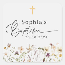 Sticker Carré Baptême fleur sauvage