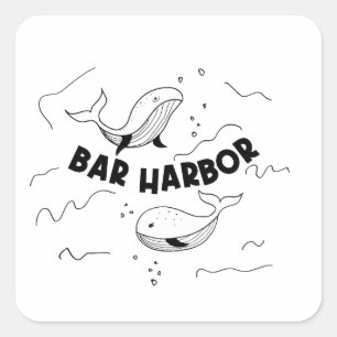 Sticker Carré Bar Harbor Baleines Maine