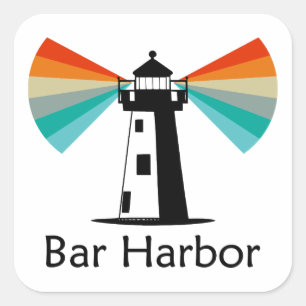 Sticker Carré Bar Harbor Maine Phare Arc-en-ciel