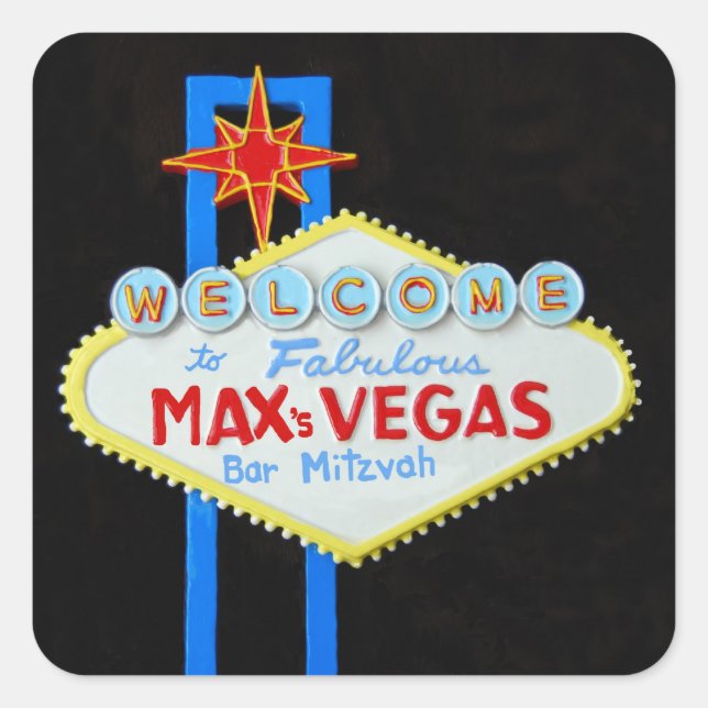 Sticker Carré Bar Mitzvah Las Vegas personnalisé Max (Devant)