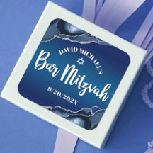 Bar Mitzvah Modern Navy Blue Ombre Agate Script