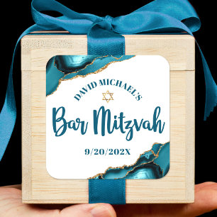 Sticker Carré Bar Mitzvah Simple moderne Turquoise Agate Script