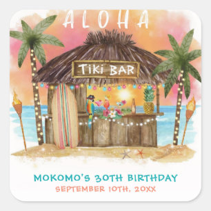 Sticker Carré Bar Tiki plage Mer tropicale Anniversaire