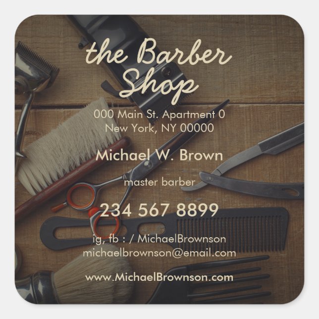 Sticker Carré Barber Shop Photo Custom Hair Razor (Devant)