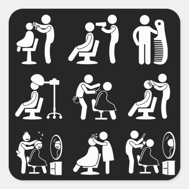 Sticker Carré Barbershop Barber et coiffeur Salon Routine (Devant)