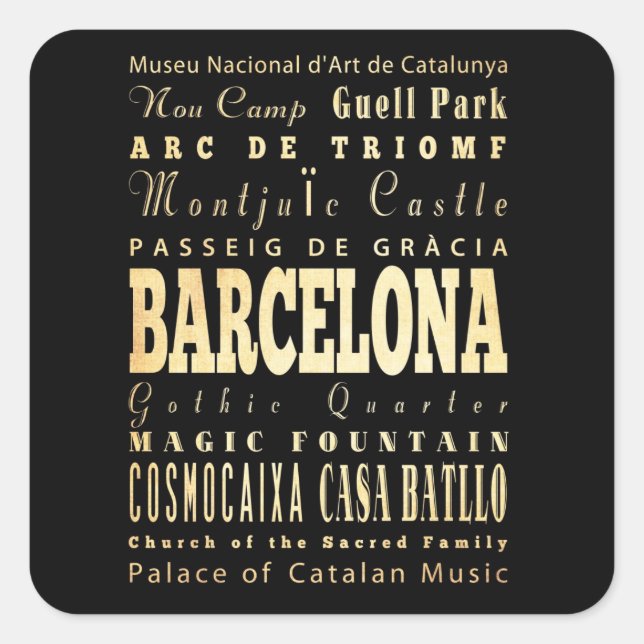 Sticker Carré Barcelone Ville d'Espagne Typographie Art (Devant)