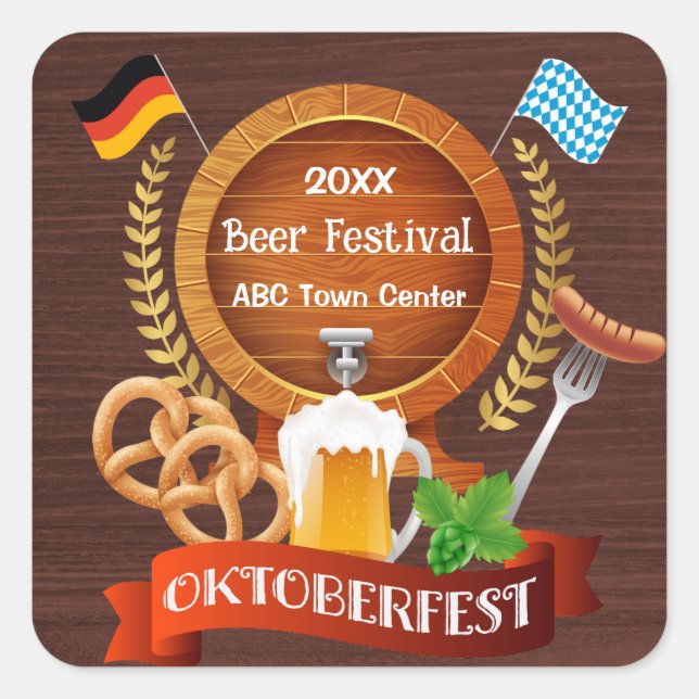Sticker Carré Baril de bière Oktoberfest (Devant)