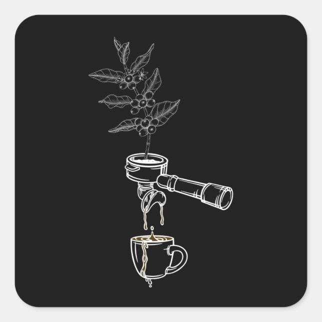 Sticker Carré Barista Art Plante café (Devant)