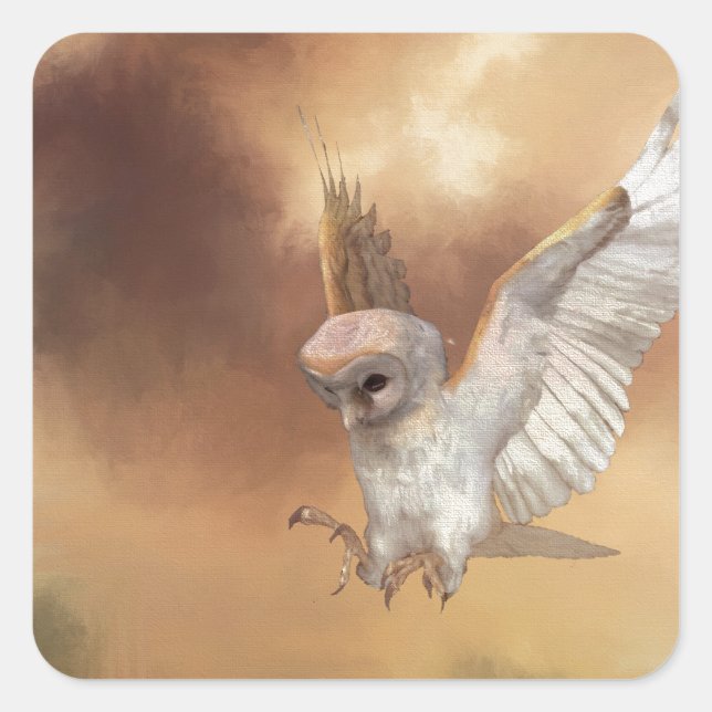 Sticker Carré Barn Owl en vol peinture numérique (Devant)