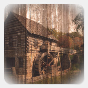 Sticker Carré Barn Wood farmhouse mill water wheel