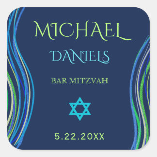 Sticker Carré Barre Mitzvah Shawl de prière bleue et verte