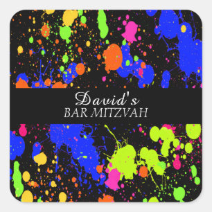 Sticker Carré Barre Mitzvahs Neon Paint Splatter