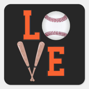 Sticker Carré Base-ball d'amour (orange et noir)