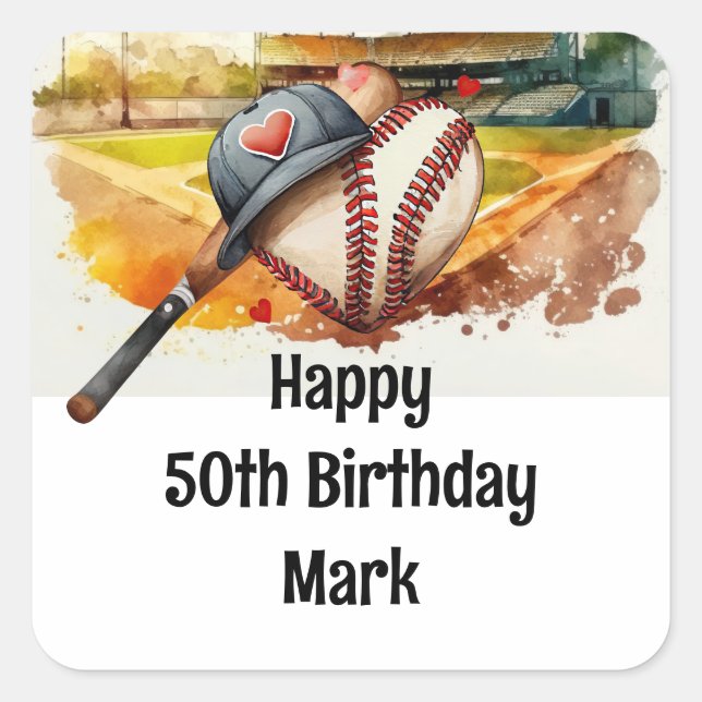 Sticker Carré Baseball 50e fête d'anniversaire (Devant)